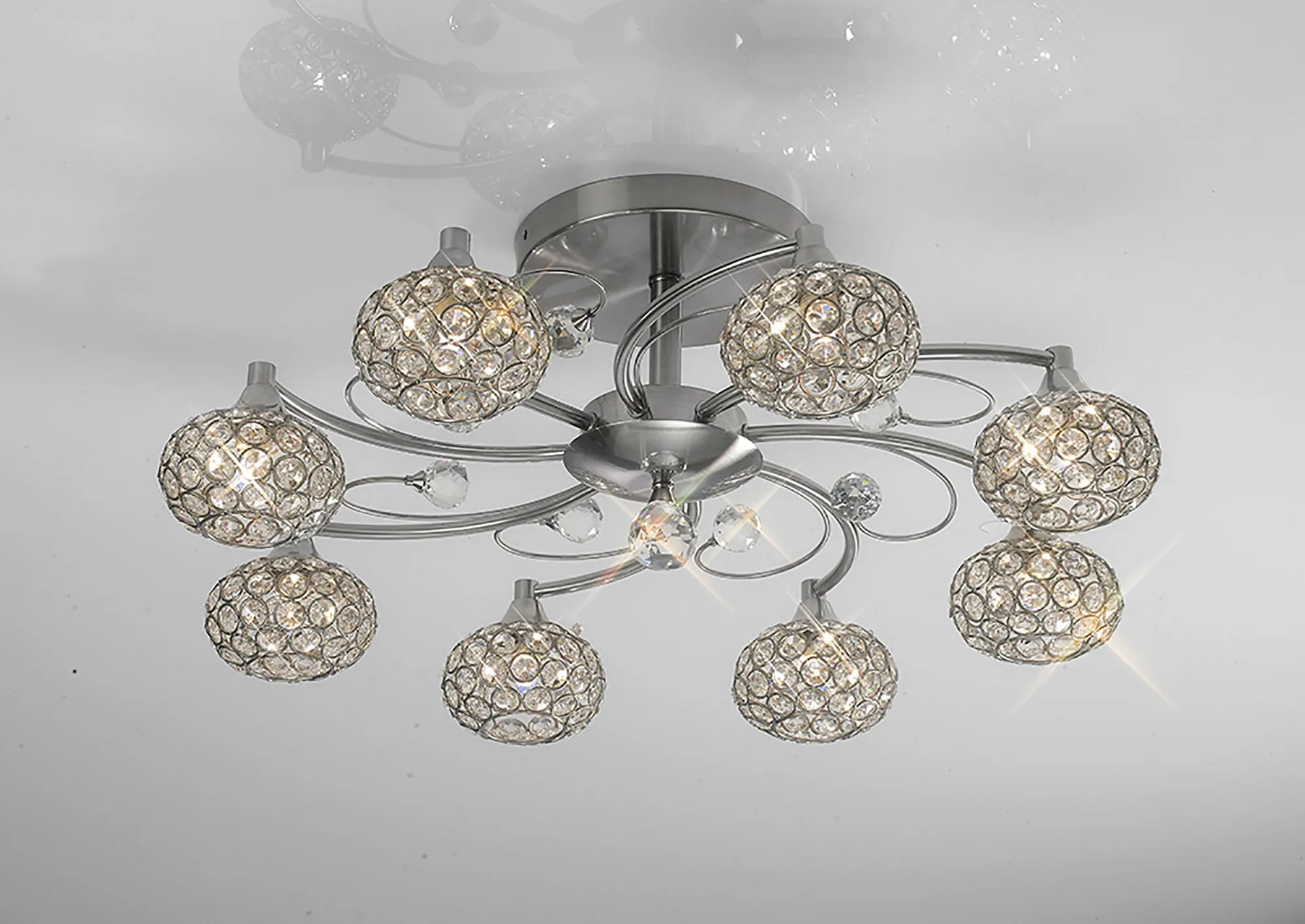 Cara Crystal Ceiling 8 Light Satin Nickel